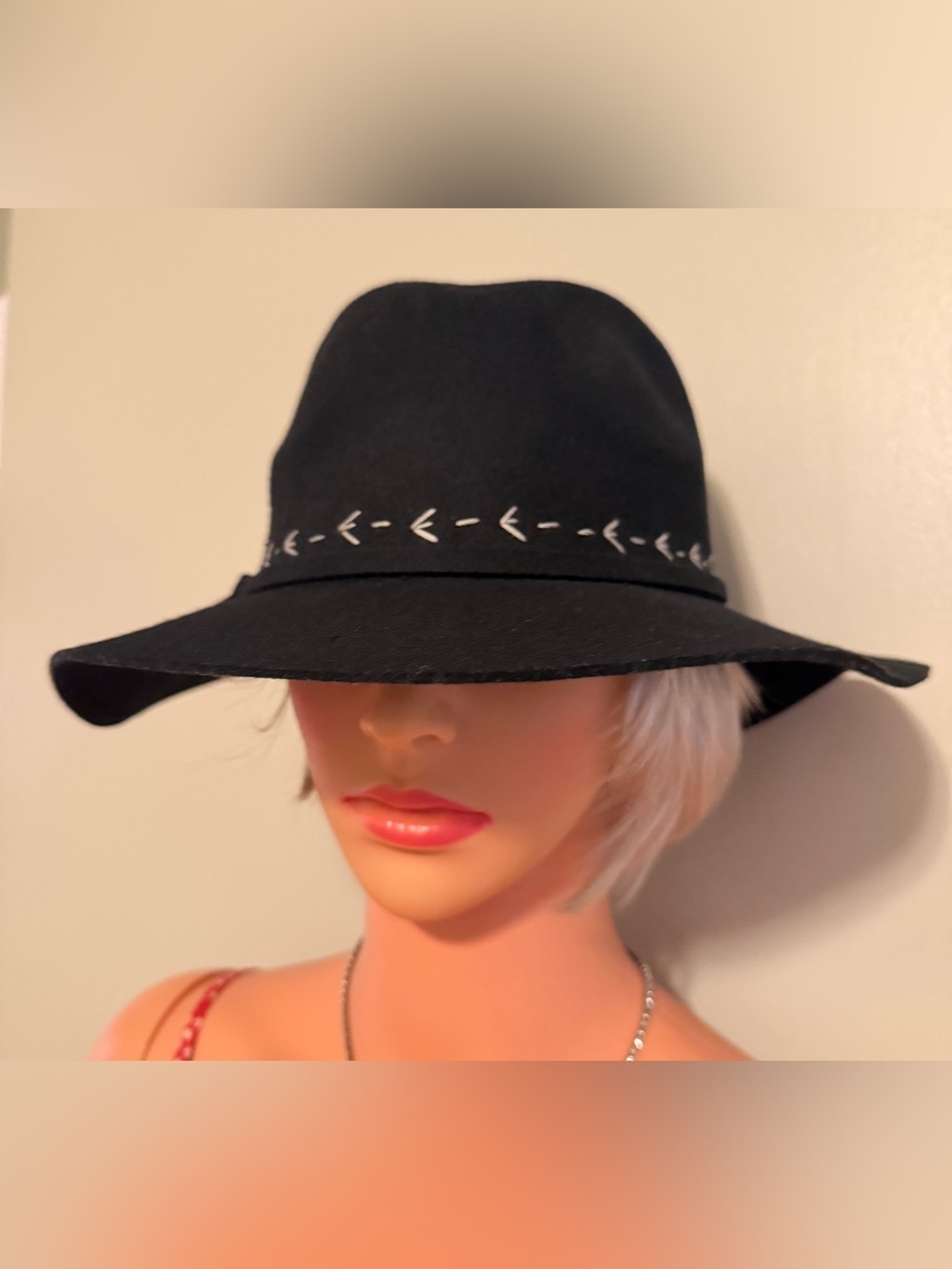 ADORA Black Fedora Hat with White Stitch Detail